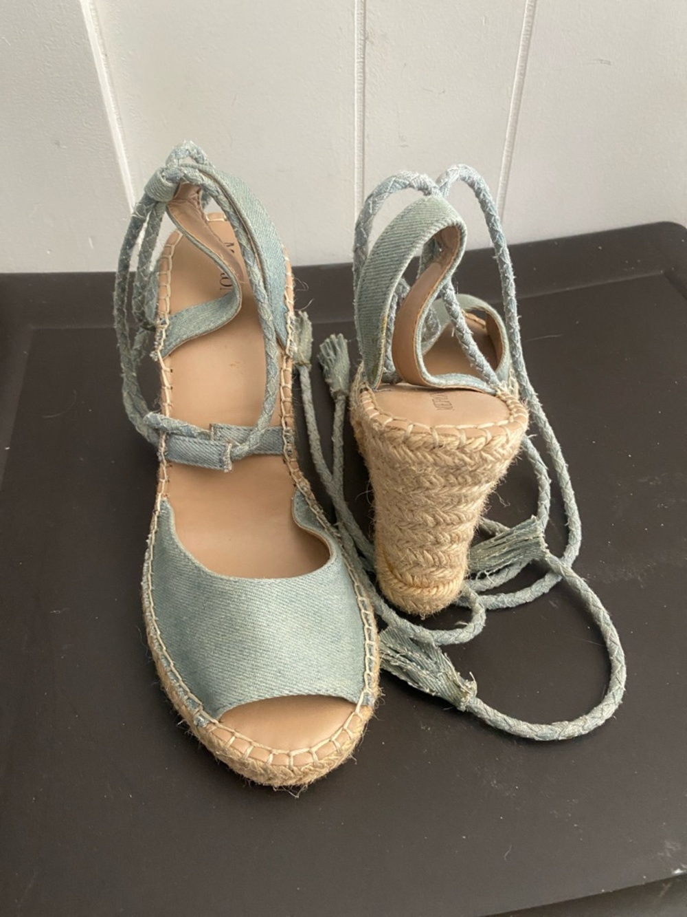 Merona Light Blue Lace-Up Espadrille Wedge Sandals